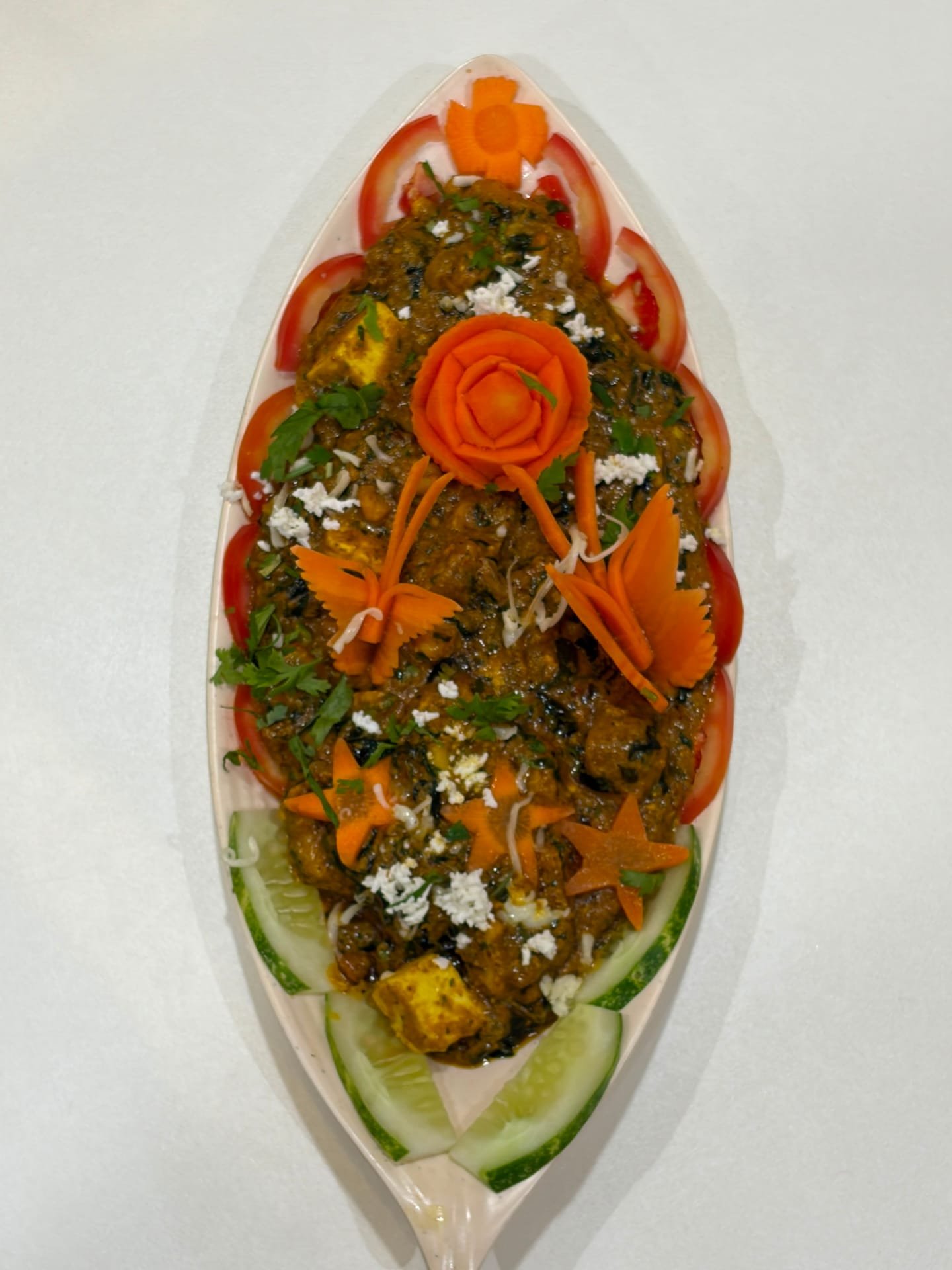 Palak Paneer as plated in the Krushnaleela White House kitchen
